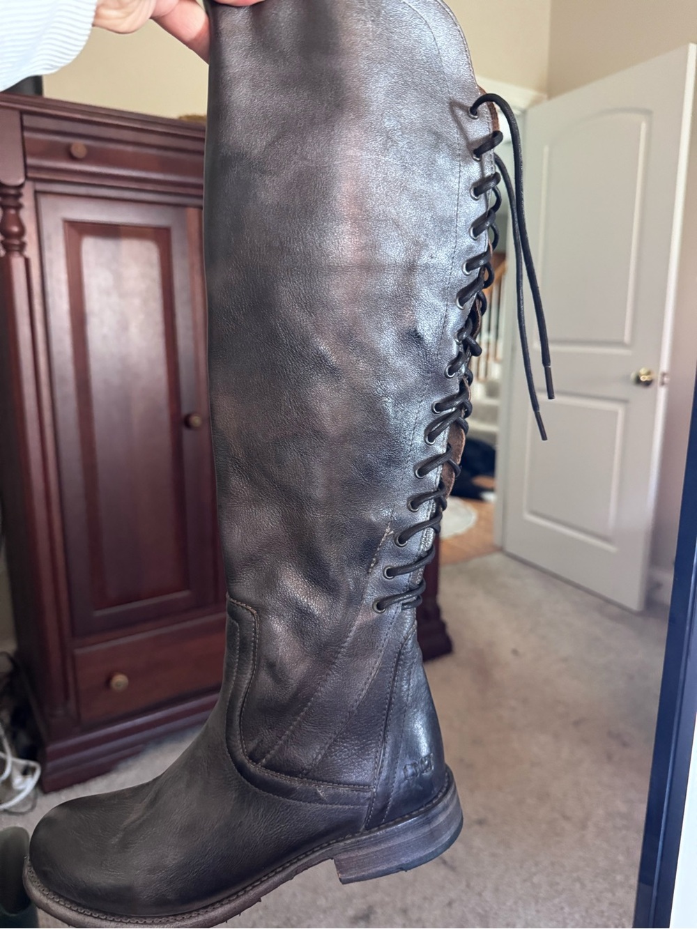 Bed Stu Women's Tall Lace-Up Leather Boots - Black